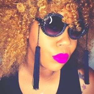 Round Black Shades with Rhinestones and Tassle